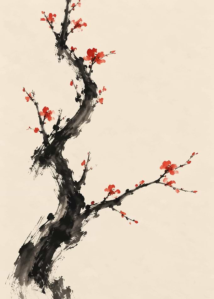 Traditional Ink Wash Plum Blossom Painting
