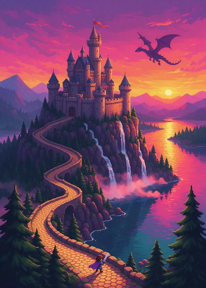 Pixel Art Fantasy Castle Landscape
