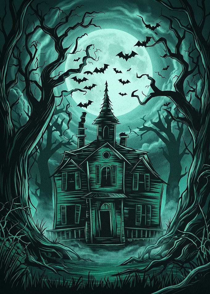 Haunted House Gothic Moon Poster