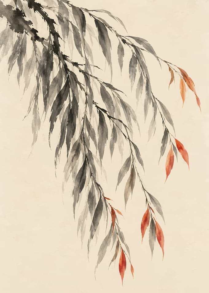 Traditional Ink Wash Willow Branch