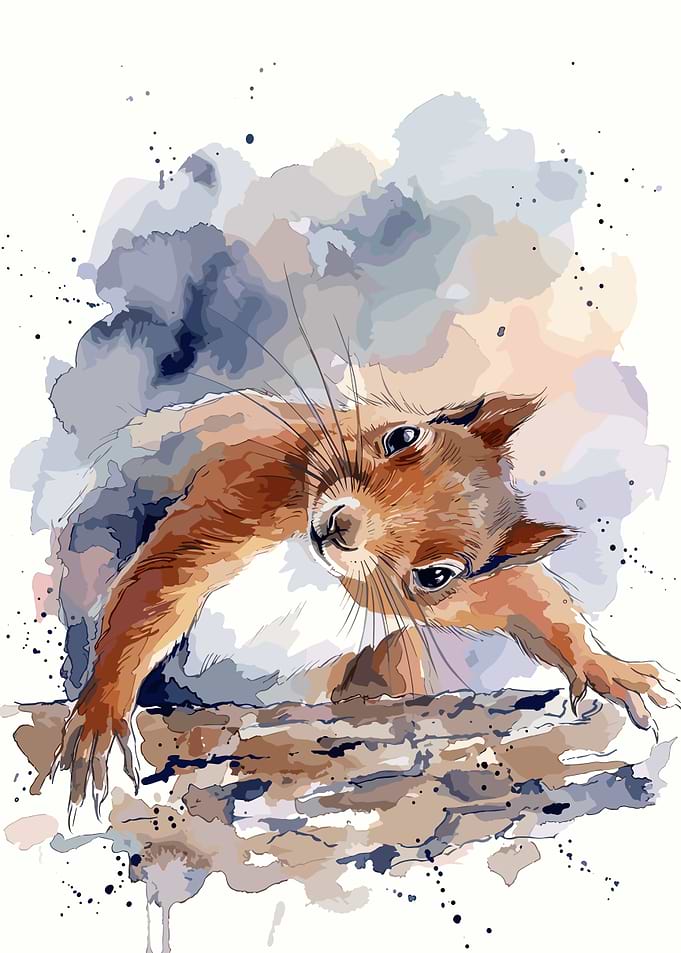 Watercolor Illustration of a Curious Squirrel
