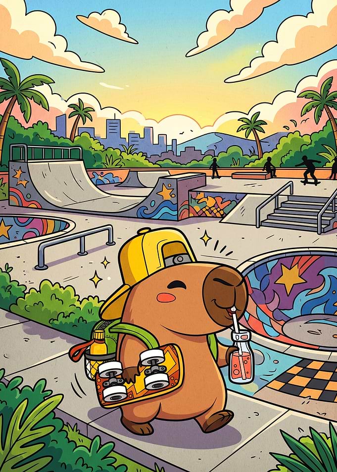 Cool Capybara at the Skatepark