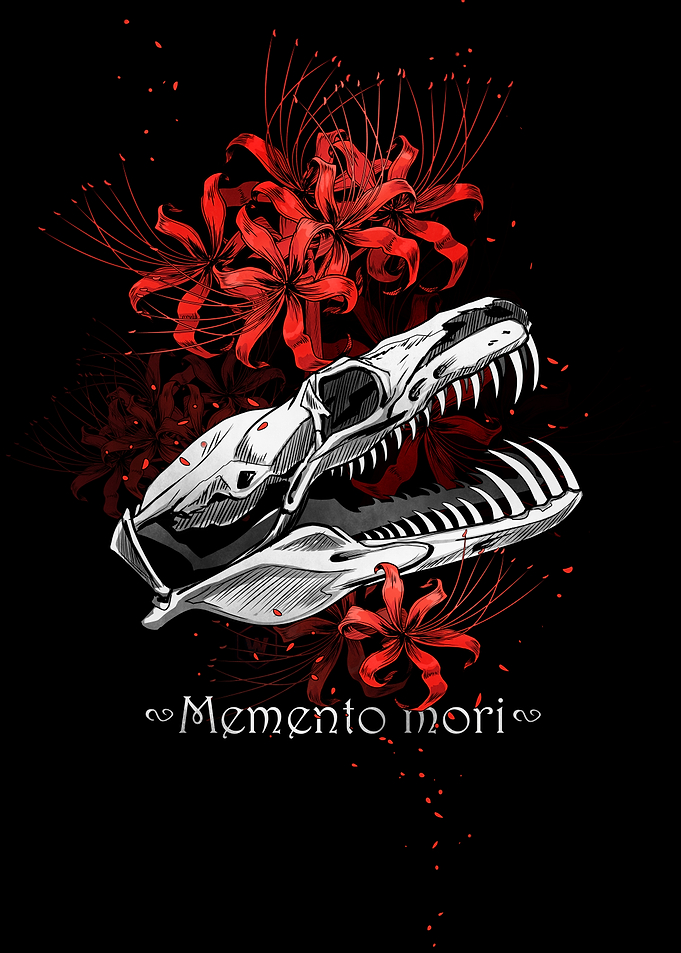 Memento Mori Skull and Spider Lilies