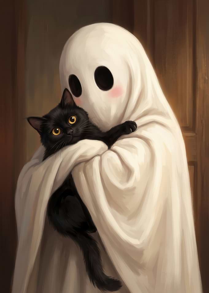 Ghost Holding a Black Cat