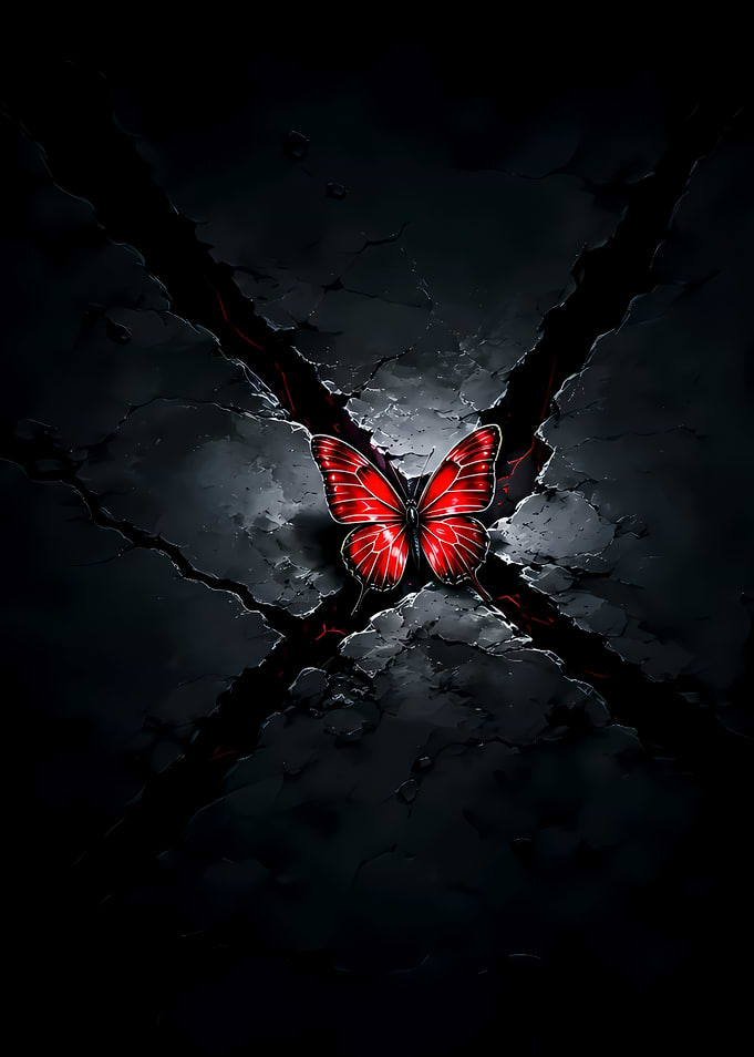 Vibrant Red Butterfly on Cracked Surface