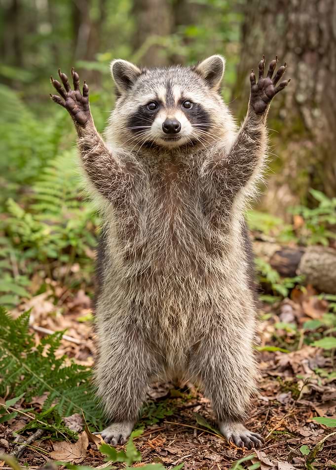 Raccoon Standing With Paws Up