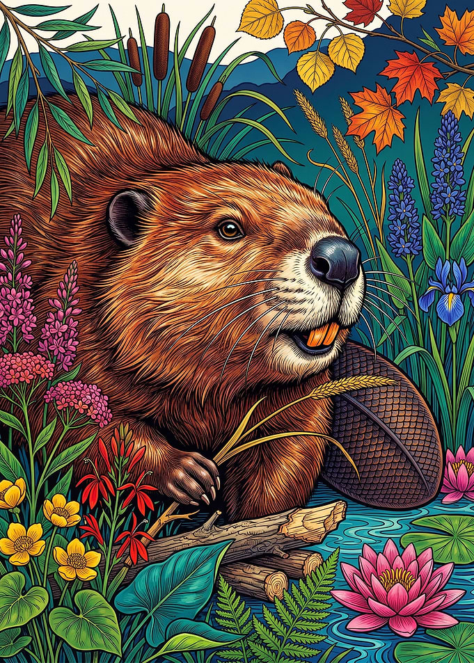 Vibrant Beaver in Lush Wetland Habitat