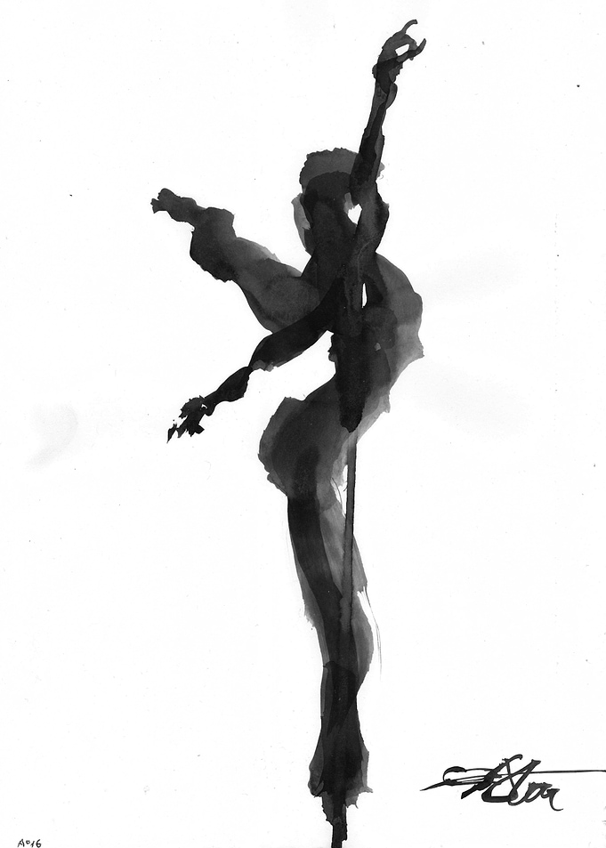 Abstract Ink Wash Dancer Silhouette. A15