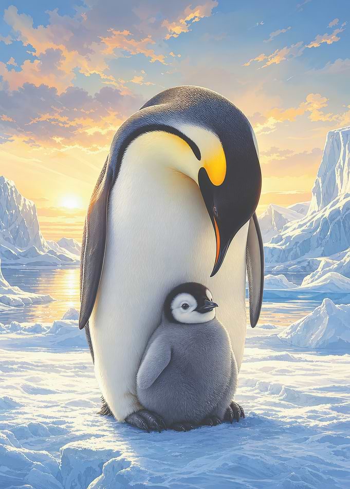 Emperor Penguin Parent and Chick
