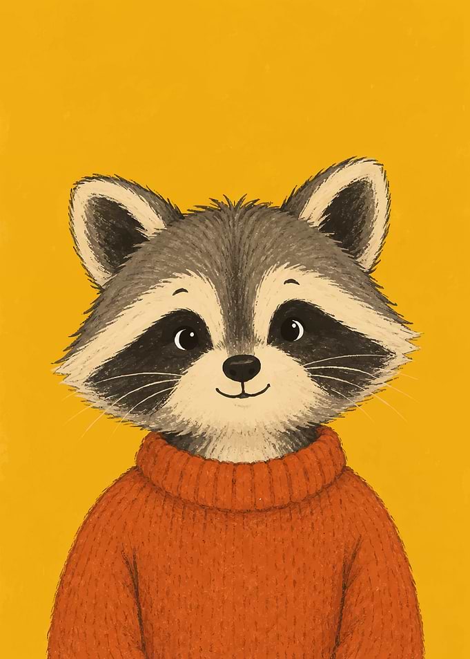Cute Raccoon in Orange Sweater