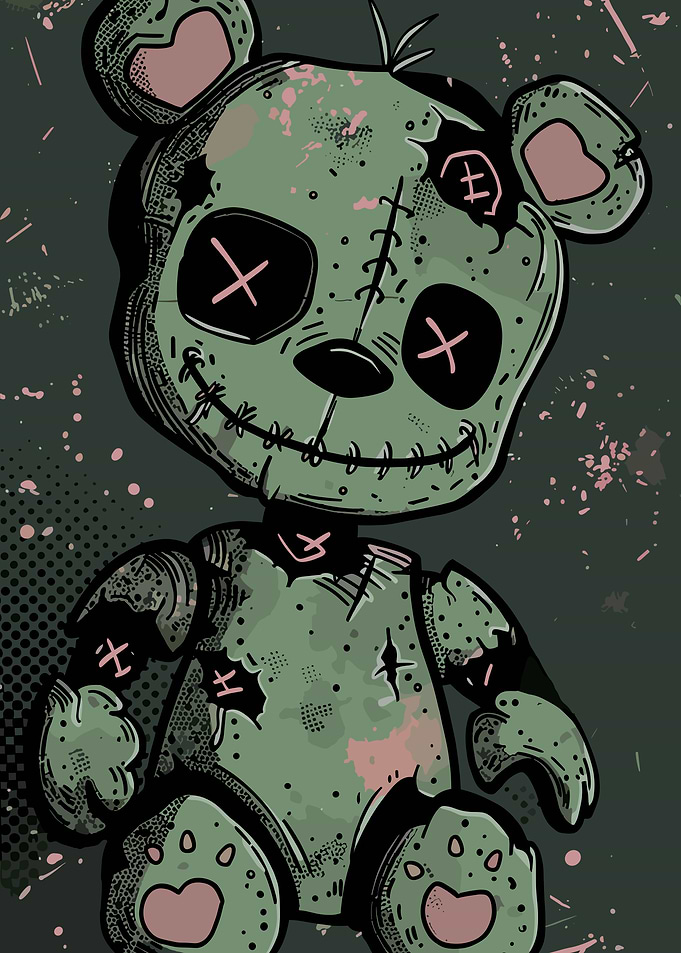Grungy Zombie Teddy Bear Illustration