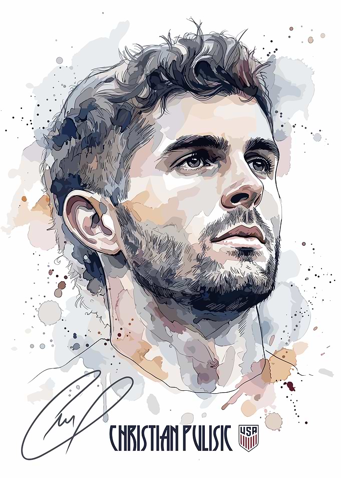 Christian Pulisic Watercolor Portrait