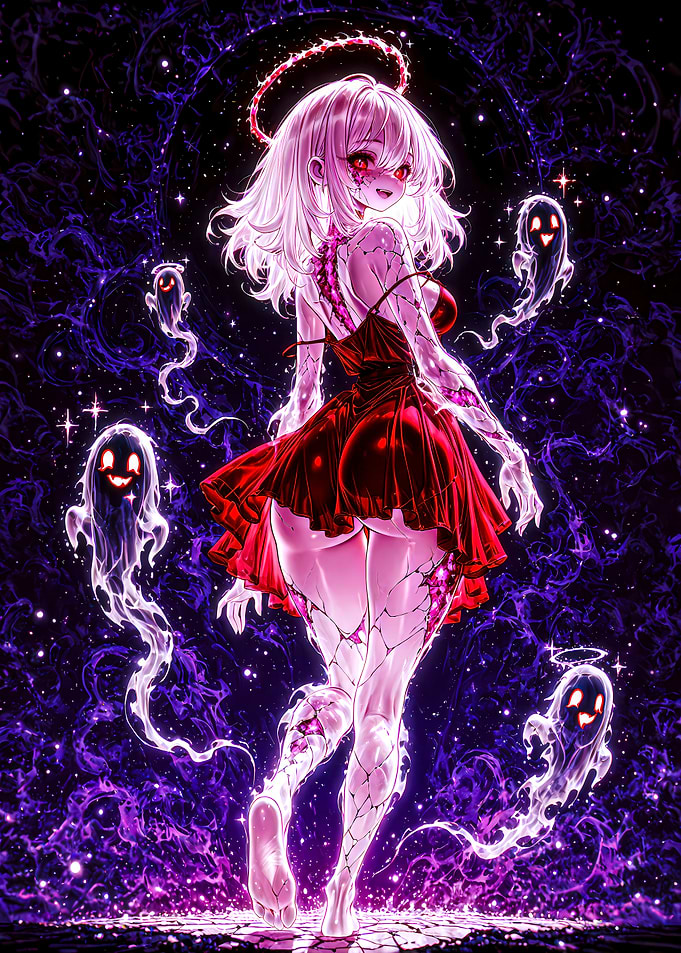 Ethereal Ghost Girl in Red Dress