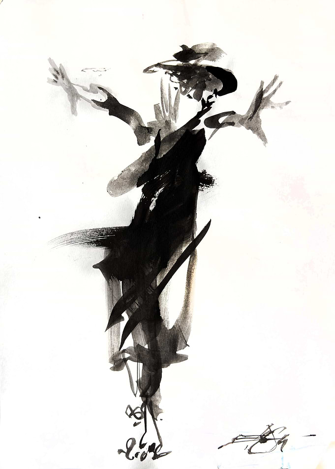 Abstract Ink Wash Dancing Figure. A76