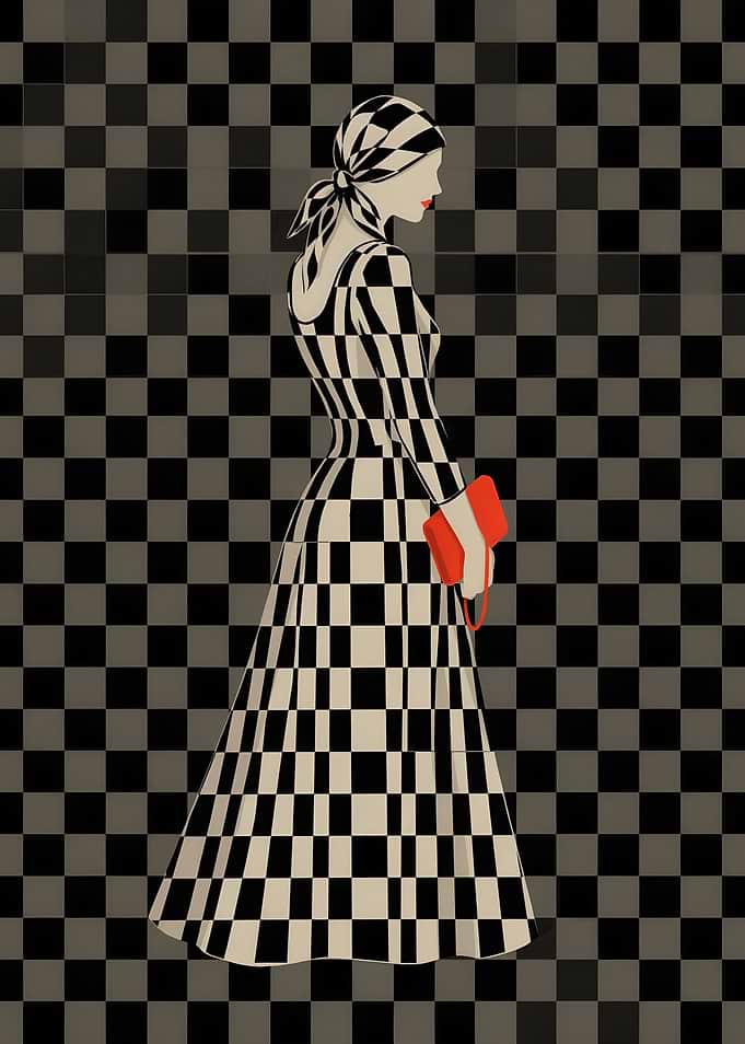 Elegant Woman in Checkered Dress