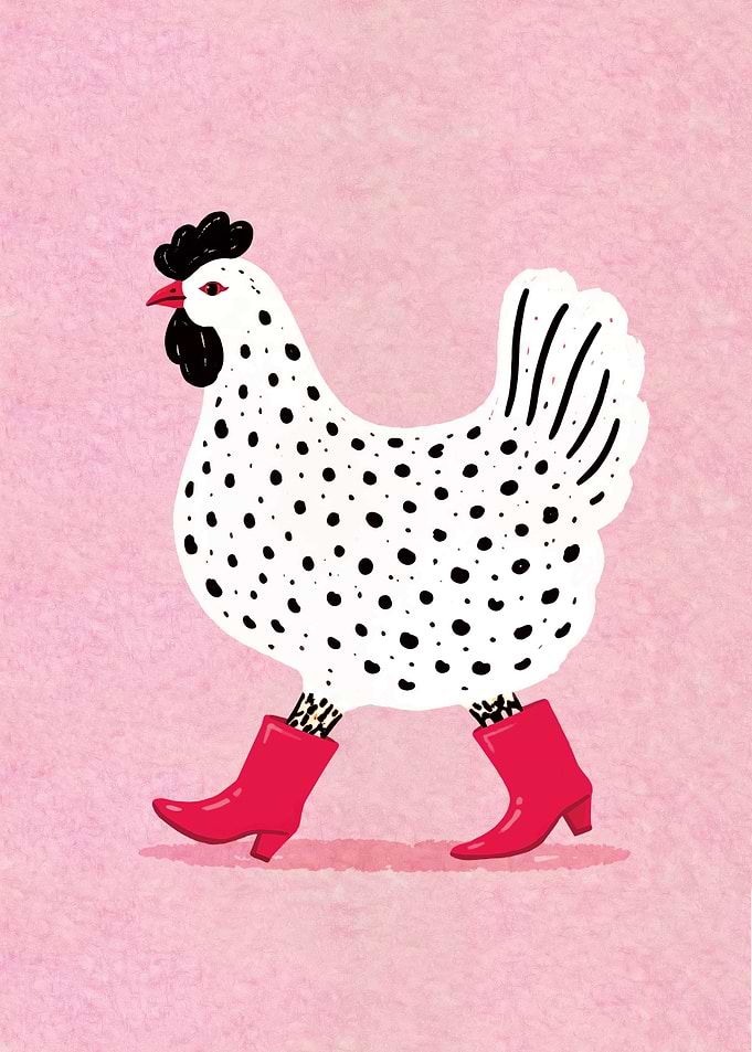 Polka Dot Chicken in Red Boots