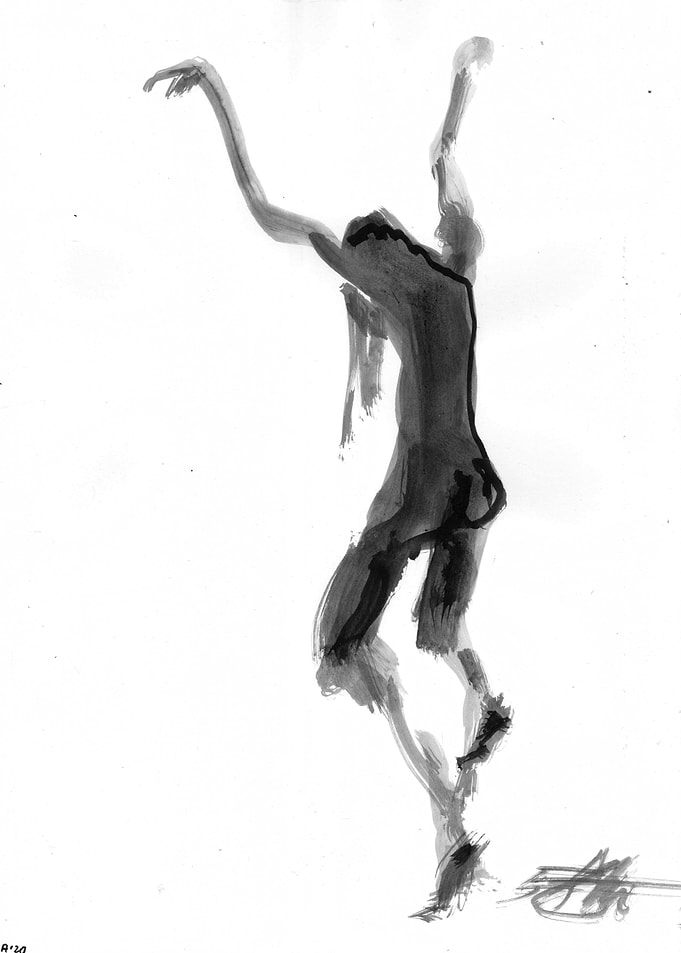 Abstract Ink Wash Figure Drawing. A20