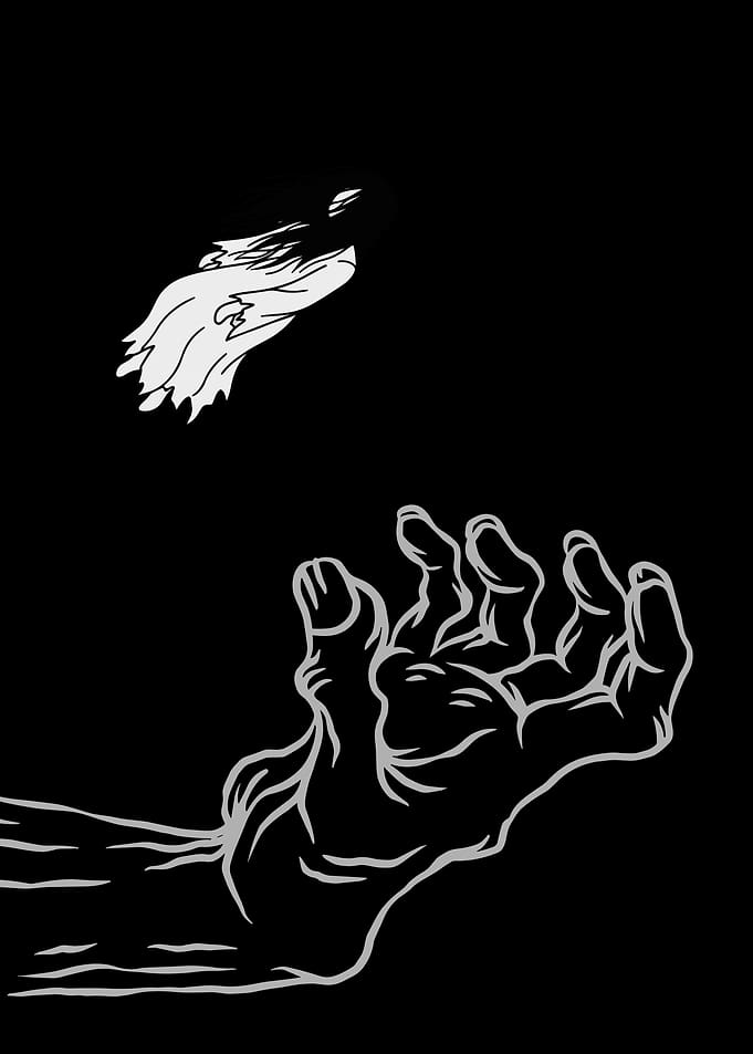 Ghostly Figure Reaching for Hand