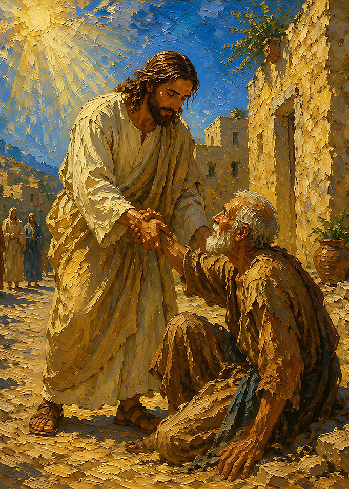 Jesus Helping a Man Up
