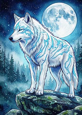 Spirit Wolf Glowing Moon Art