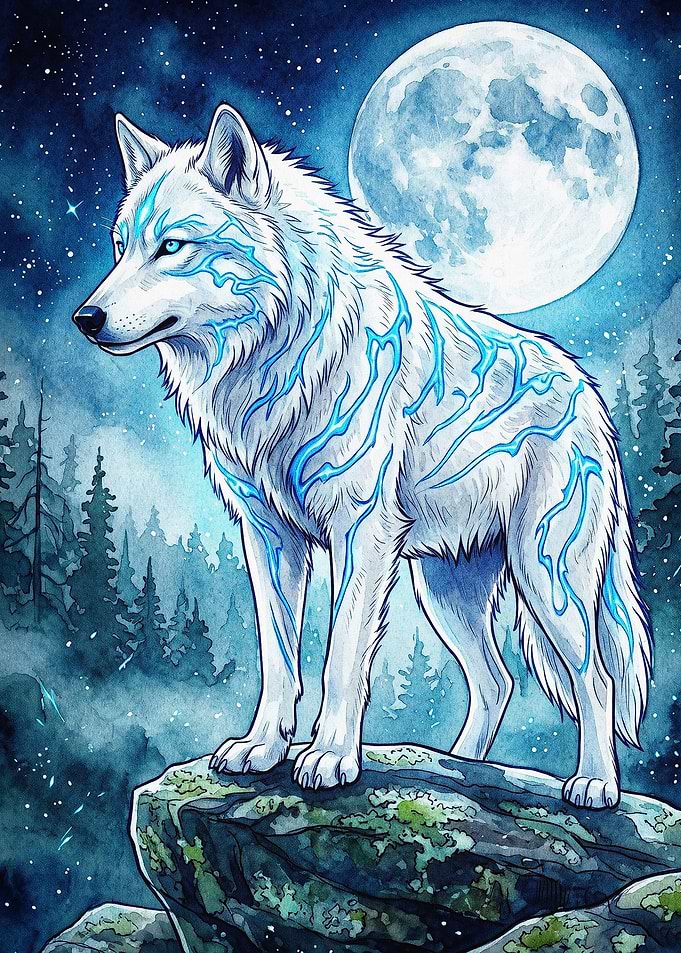 Spirit Wolf Glowing Moon Art