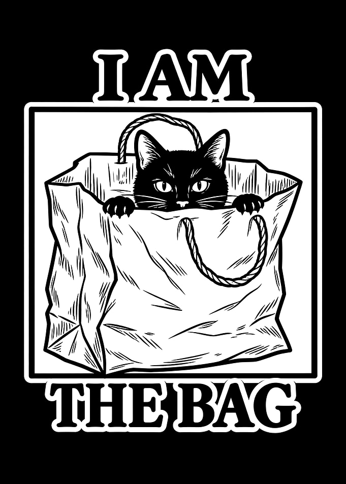 I Am The Bag Cat Illustration