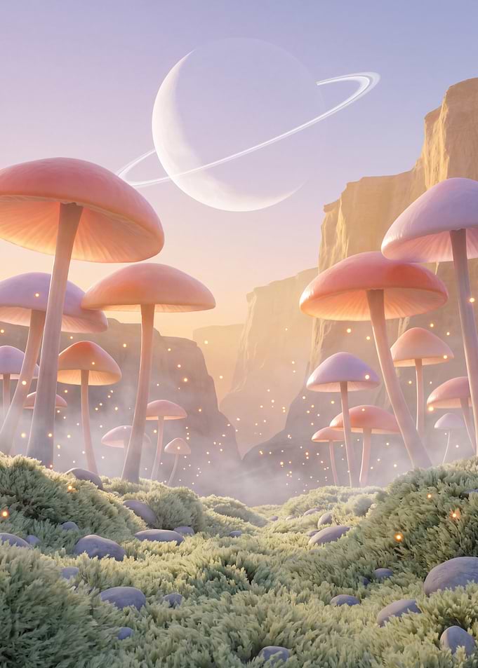 Giant Alien Mushroom Forest at Dawn