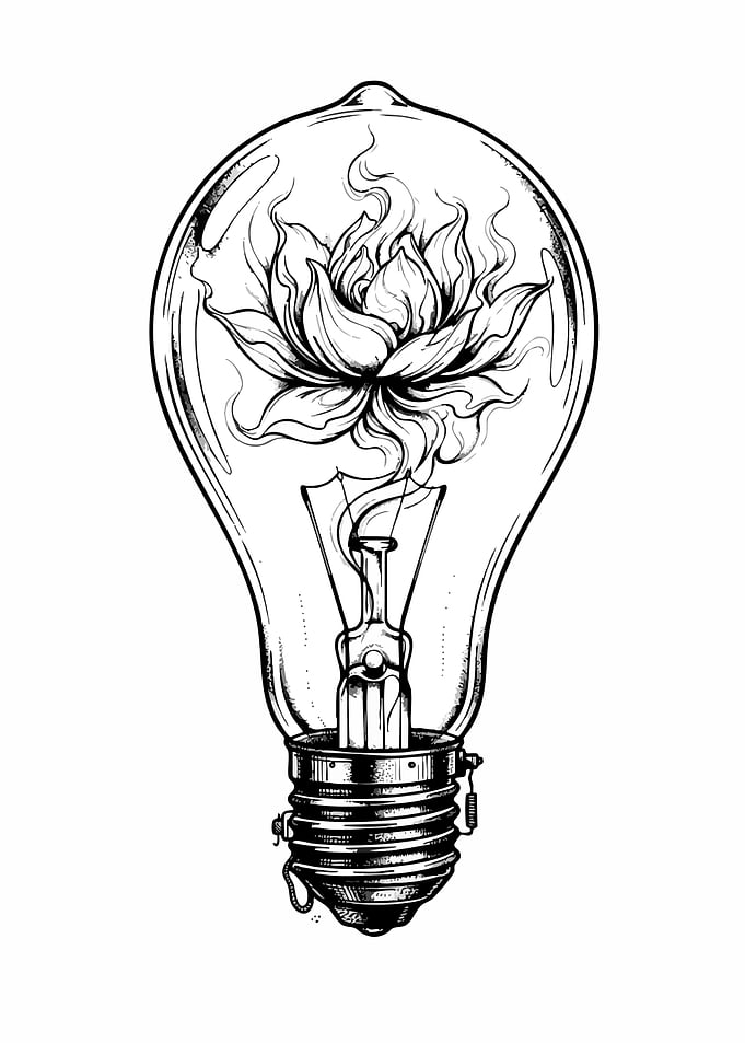 Lotus Flower Inside Light Bulb Illustration