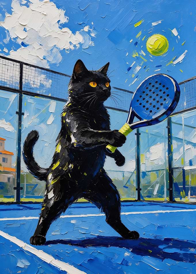 Black Cat Playing Padel Tennis