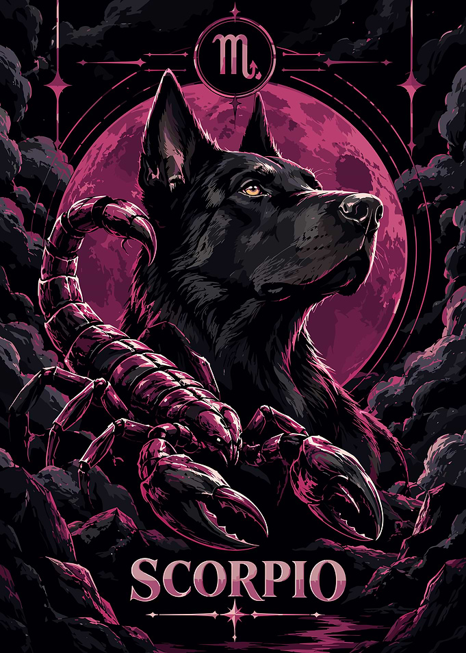 Scorpio Zodiac Dog and Scorpion Illustration