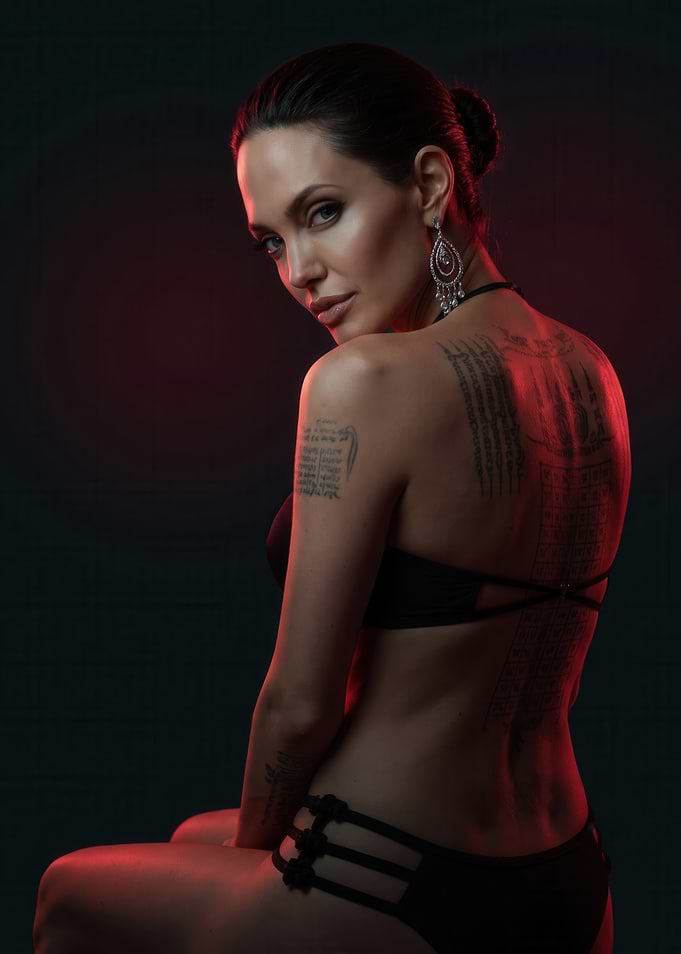 Angelina Jolie Portrait with Tattoos