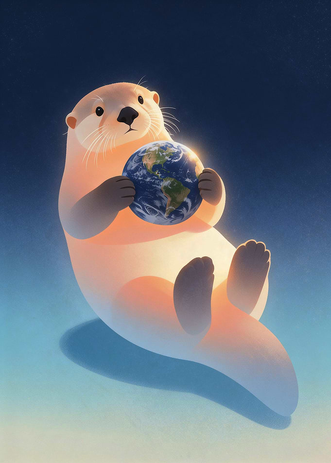 Cute Otter Holding Planet Earth