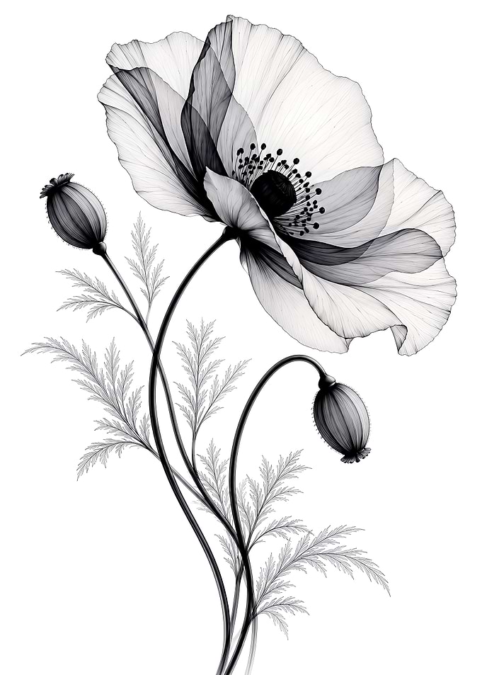 Elegant X-Ray Style Poppy Flower