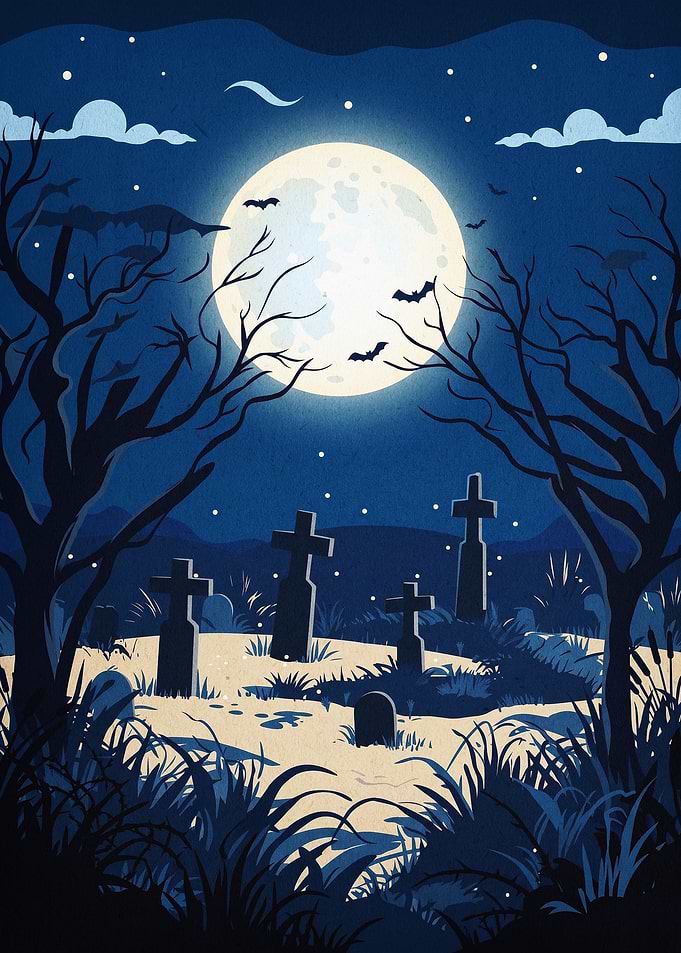Spooky Cemetery Night Halloween Art