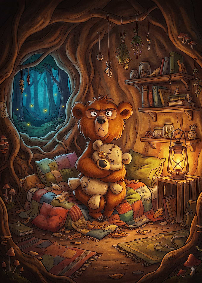 Grumpy Bear Tree House Fantasy Art