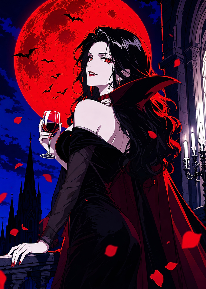 Elegant Vampire Lady Under Red Moon