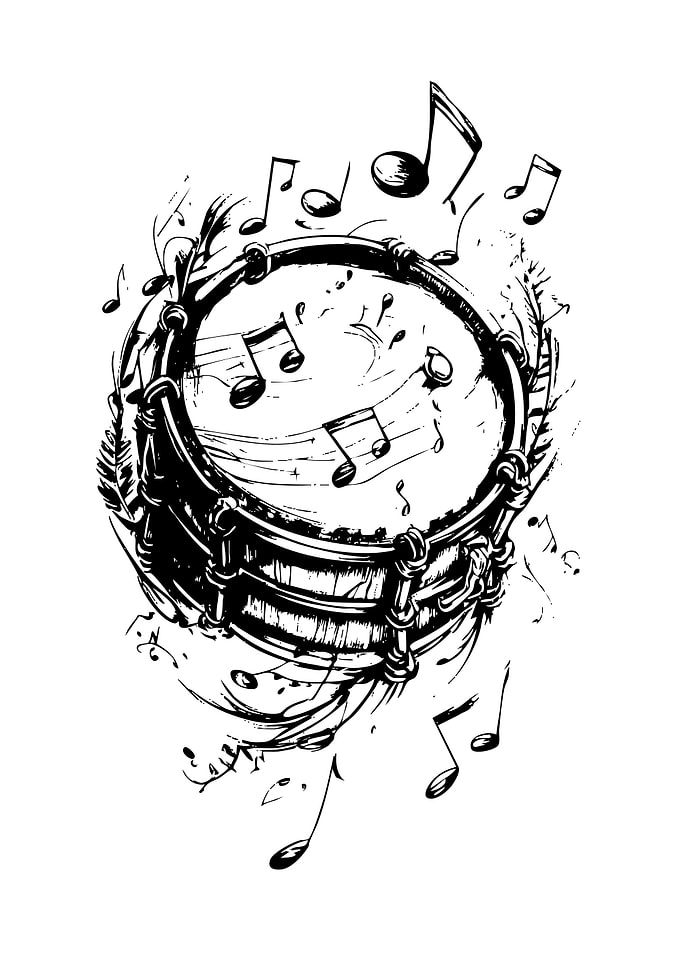 Black and White Drum Music Illustration