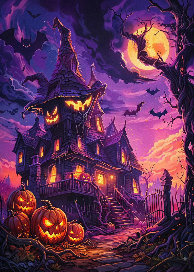 Haunted House Halloween Art Poster