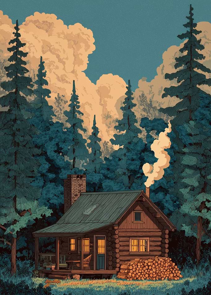 Cozy Log Cabin in Pine Forest