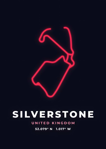 Silverstone Race Track Neon Red Circuit Poster