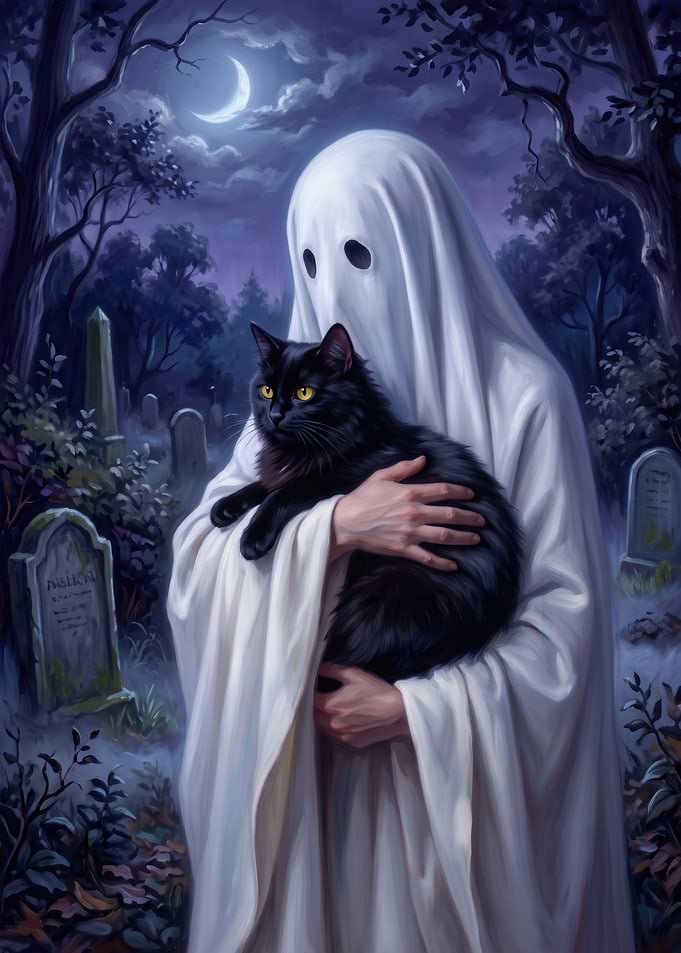 Ghost Holding a Black Cat