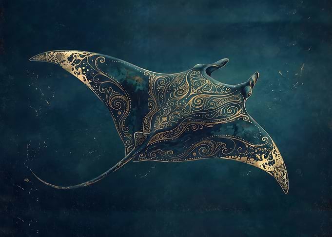 Ornate Golden Manta Ray Illustration