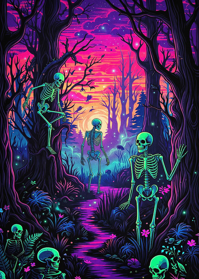 Skeleton Forest Neon Fantasy Art