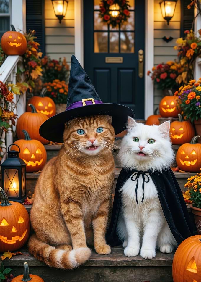 Two Cats Dressed for Halloween