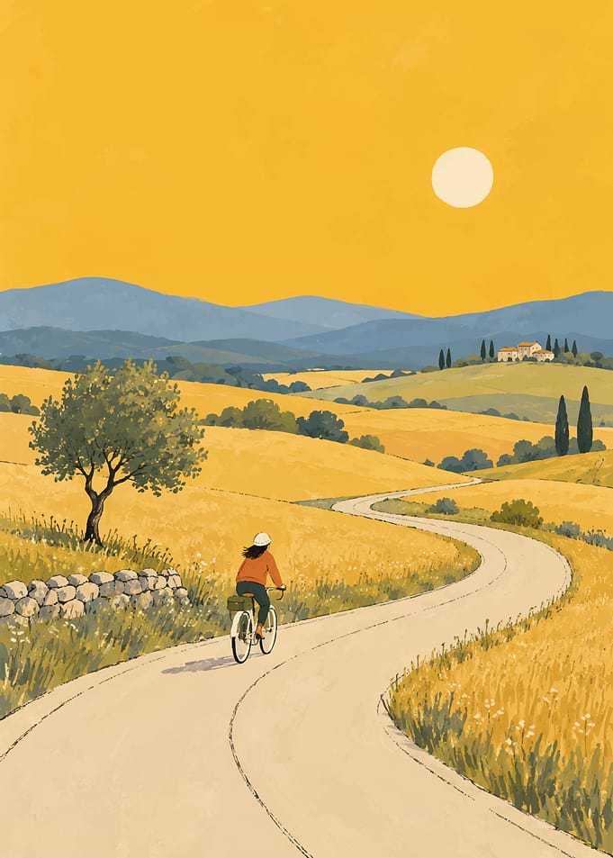 Cycling Through Golden Tuscan Fields