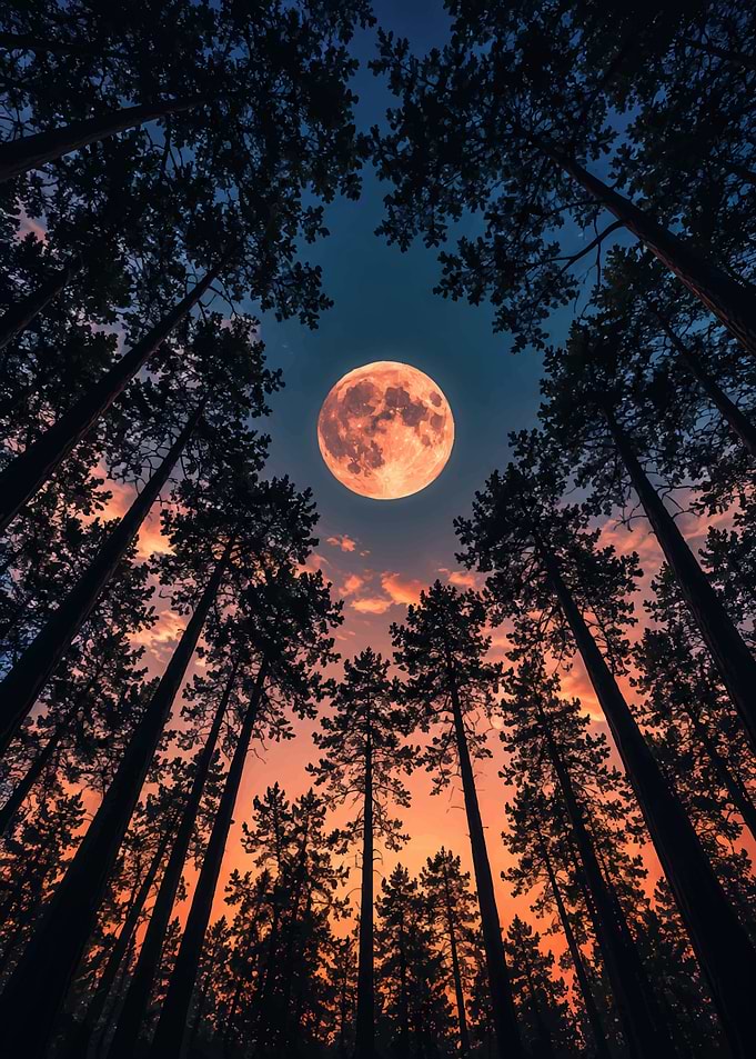Full Moon Over Pine Forest