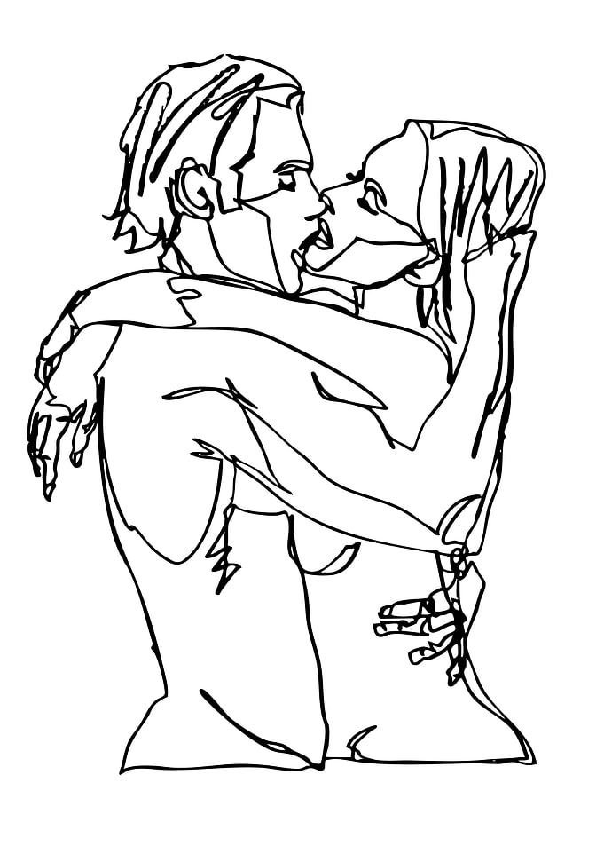 Minimalist Line Art Couple Kissing