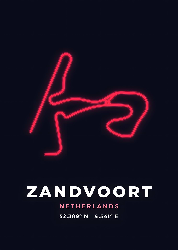 Zandvoort Race Track Neon Red Circuit Poster