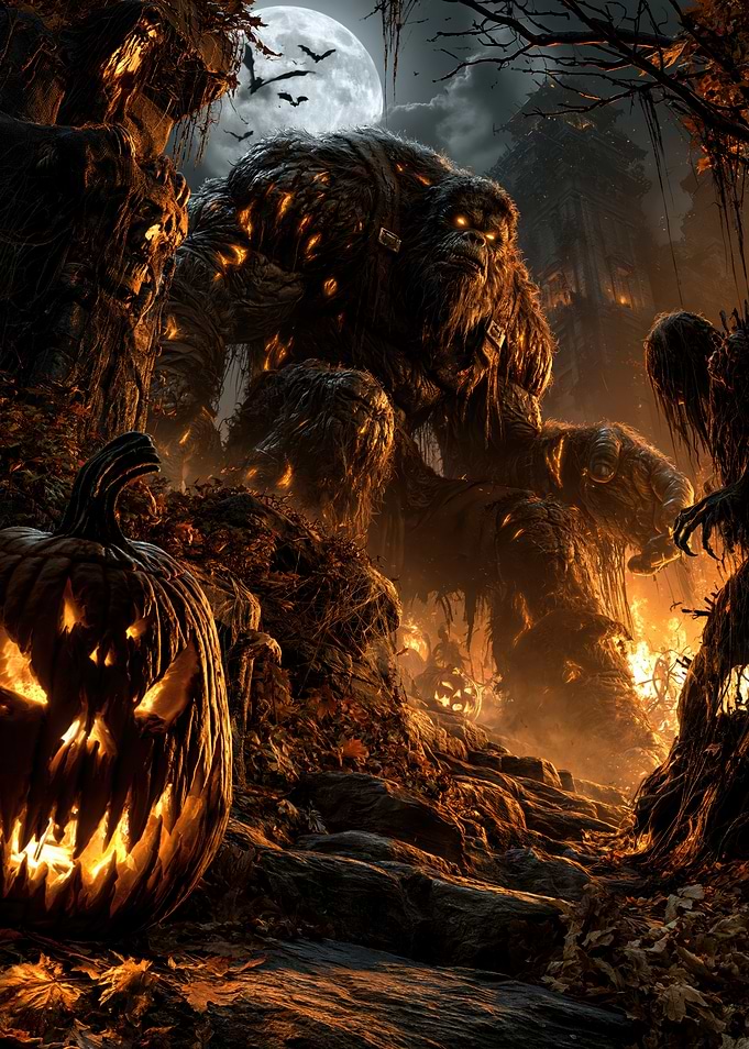 Giant Monster in Haunted Halloween Forest
