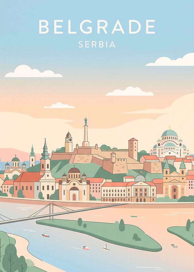 Belgrade Serbia Travel Poster Illustration